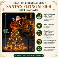 ✨ 2026 New Santa’s Flying Sleigh Gift Cascade – Solar Christmas Garden Light