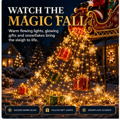 ✨ 2026 New Santa’s Flying Sleigh Gift Cascade – Solar Christmas Garden Light