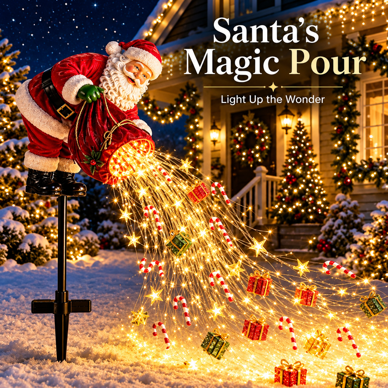 ✨ 2026 New Santa’s Flying Sleigh Gift Cascade – Solar Christmas Garden Light